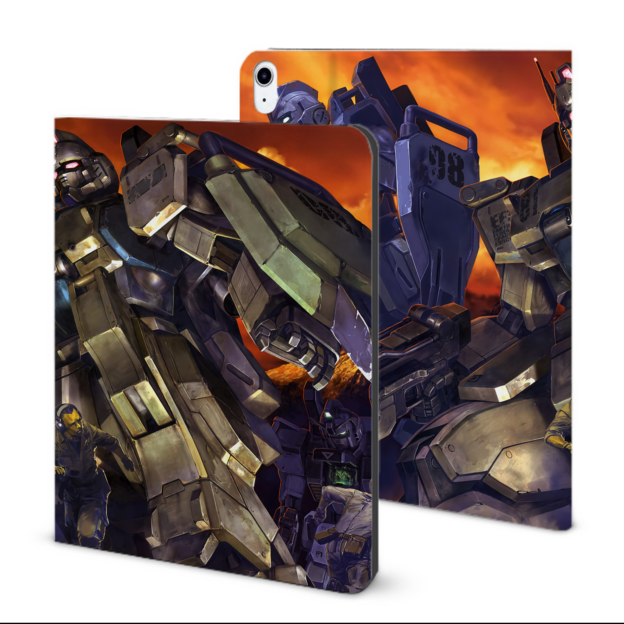 （画像用） 機動戦士ガンダム Mobile Suit Gundam IPad ケース ブック型 PUレザー TPU 耐衝撃 軽量 薄型 ペン収納なし 全面保護 IPad 各モデル対応